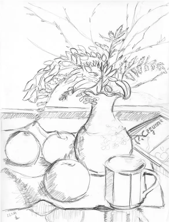 Stilleben, Zeichnung von Martin Eller, 1991