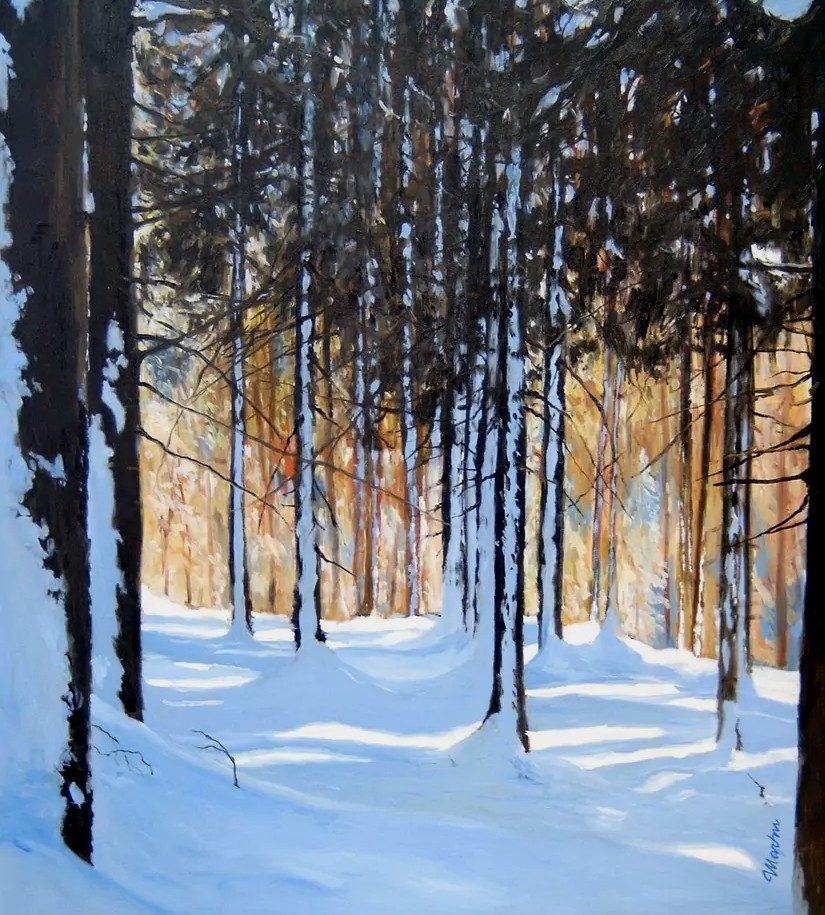 Winterlandschaft von Martin Eller, WVZ 1673, Öl auf Leinwand 80 x 70 cm (verkauft)