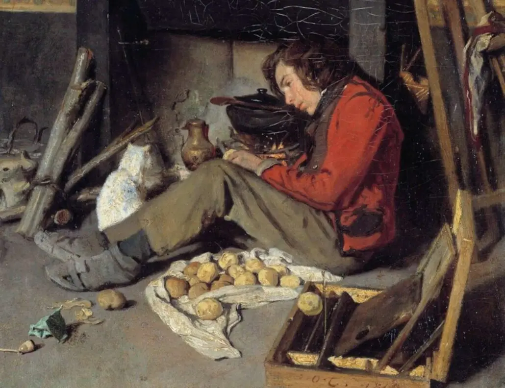 Ein Maler in der Nähe seines Kamins von Octave Tassaert (1800-1874)